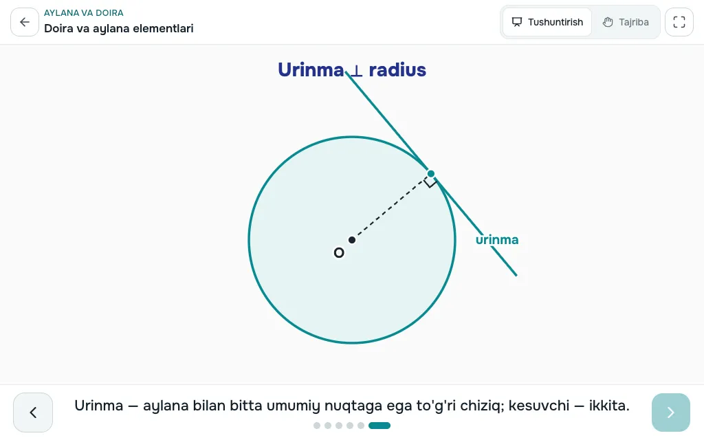 Aylana va doira simulyatori — ekran ko'rinishi