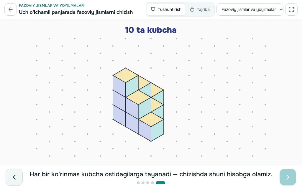 Fazoviy jismlar va yoyilmalar simulyatori — ekran ko'rinishi