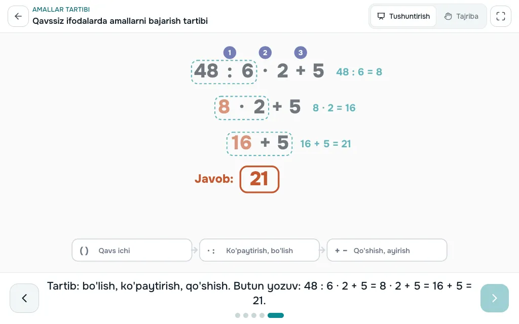 Amallar tartibi simulyatori — ekran ko'rinishi