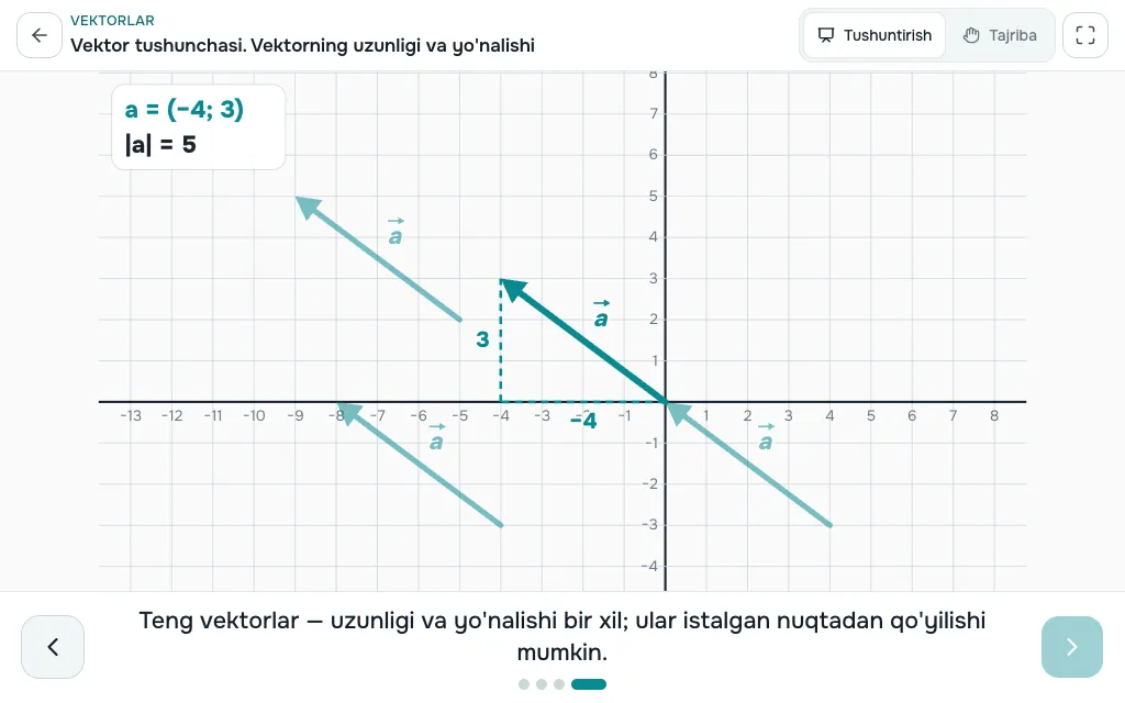 Vektorlar simulyatori — ekran ko'rinishi